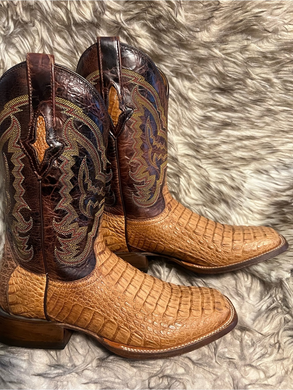 RESISTOL MEN CAIMAN & LEATHER Western Boots with Dark Brown Shaft Sz 7 D - Picture 8 of 14
